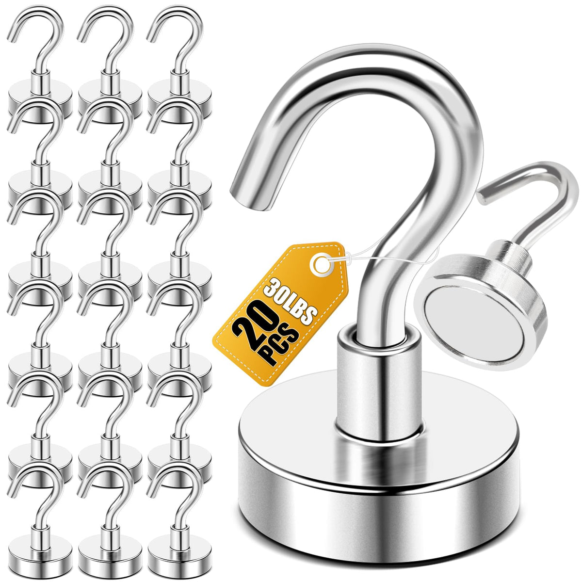 DIYMAG Magnetic Hooks 20pcs 30lbs+ Cruise Essentials 2026 Magnet Hook Black