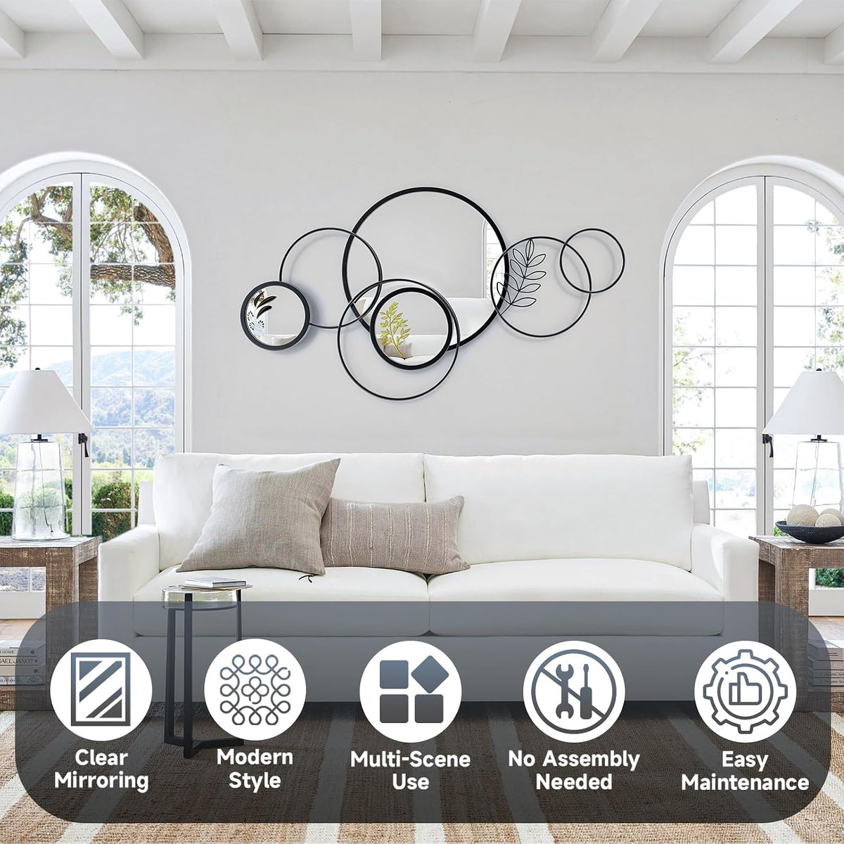 Wall Mirror Decorative, Round Decorative Mirror, Large Decor Metal Wall Art