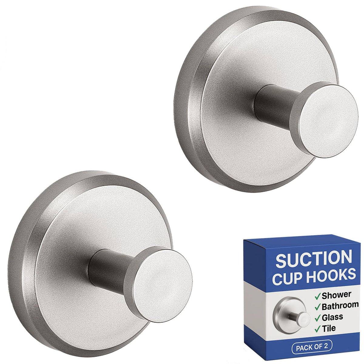 HOME SO Suction Cup Hooks for Shower & Bathroom Towel Holder 2-Pack Black