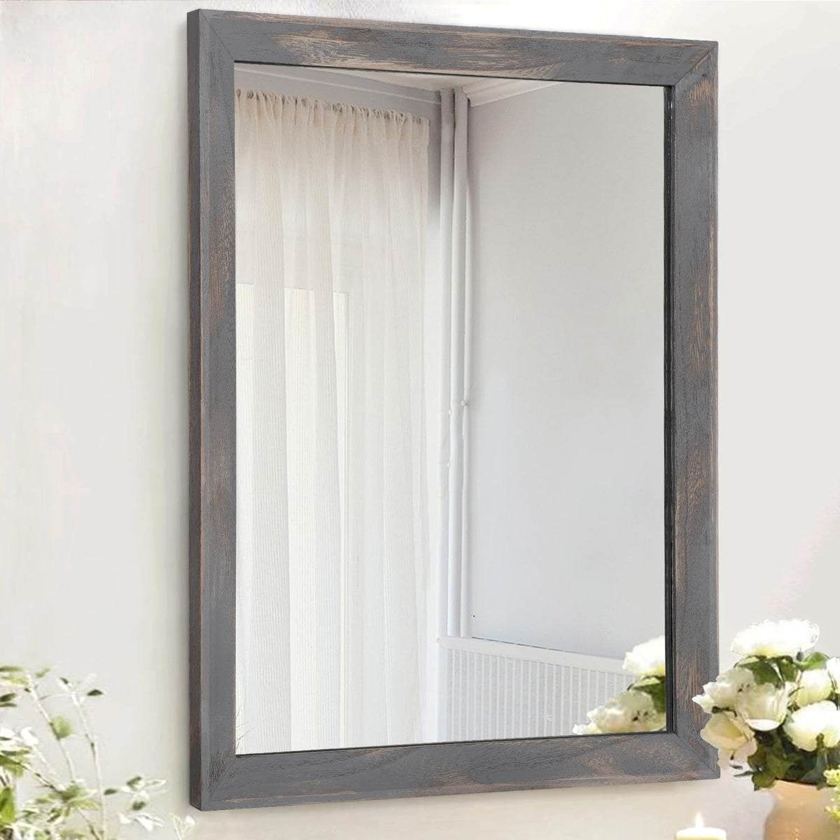 AAZZKANG Wall Mirror Black Wood Framed Rectangle Mirrors for Wall 16"x12"