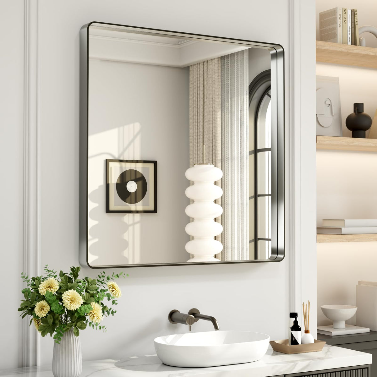 LOAAO 20X16 Inch Black Bathroom Mirror Metal Framed