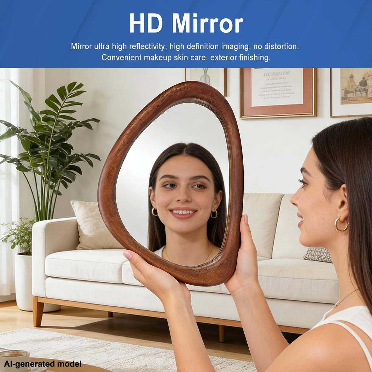 Irregular Wall Mirror, 15*10in Asymmetrical Wood Mirrors, Small Wall Mirror