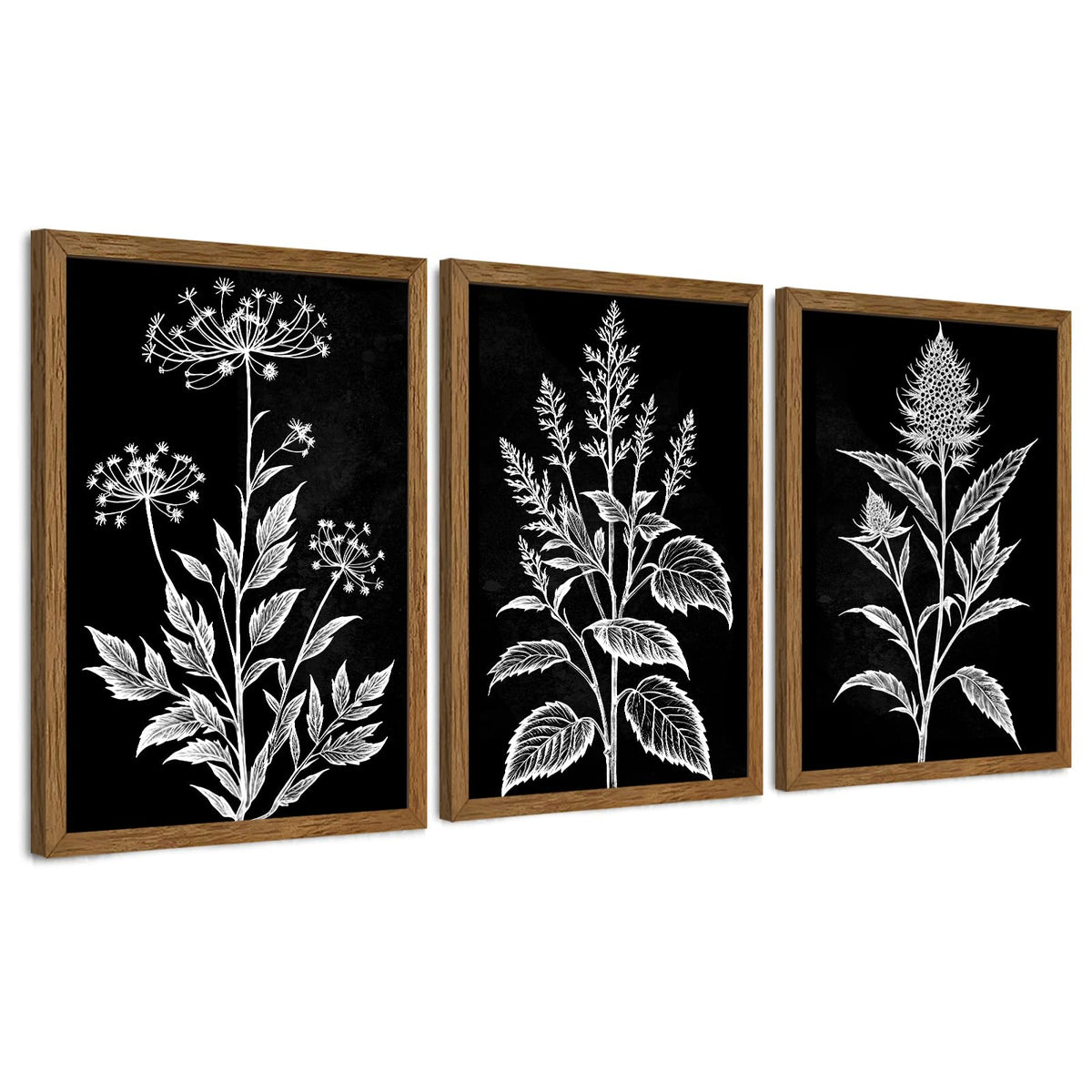 AVECCO 3 Piece Vintage Wildflower Botanical Framed Canvas Wall Art 12x16 in