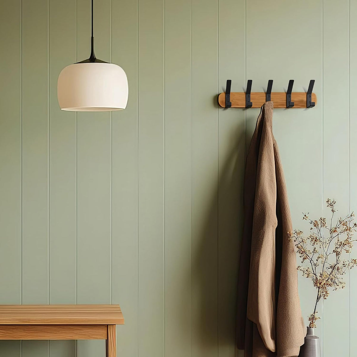 Decorative Coat Hooks Set of 5 for Wall Mount - Sturdy Black Metal Double