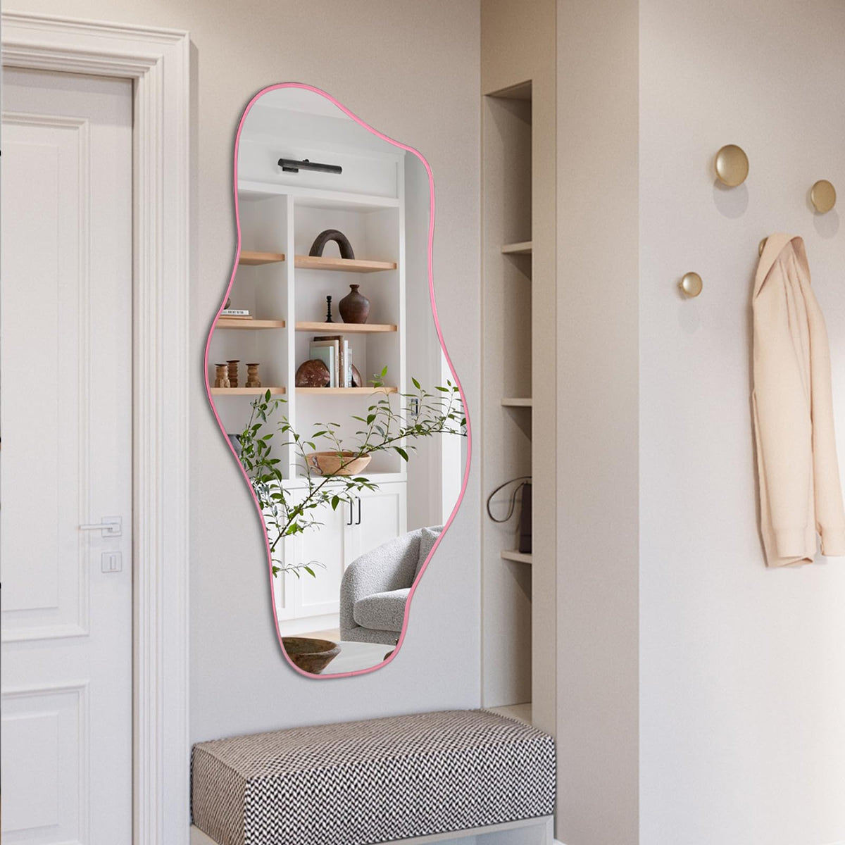 67"x31" Irregular Full Length Mirror, Abstract Frameless Mirror
