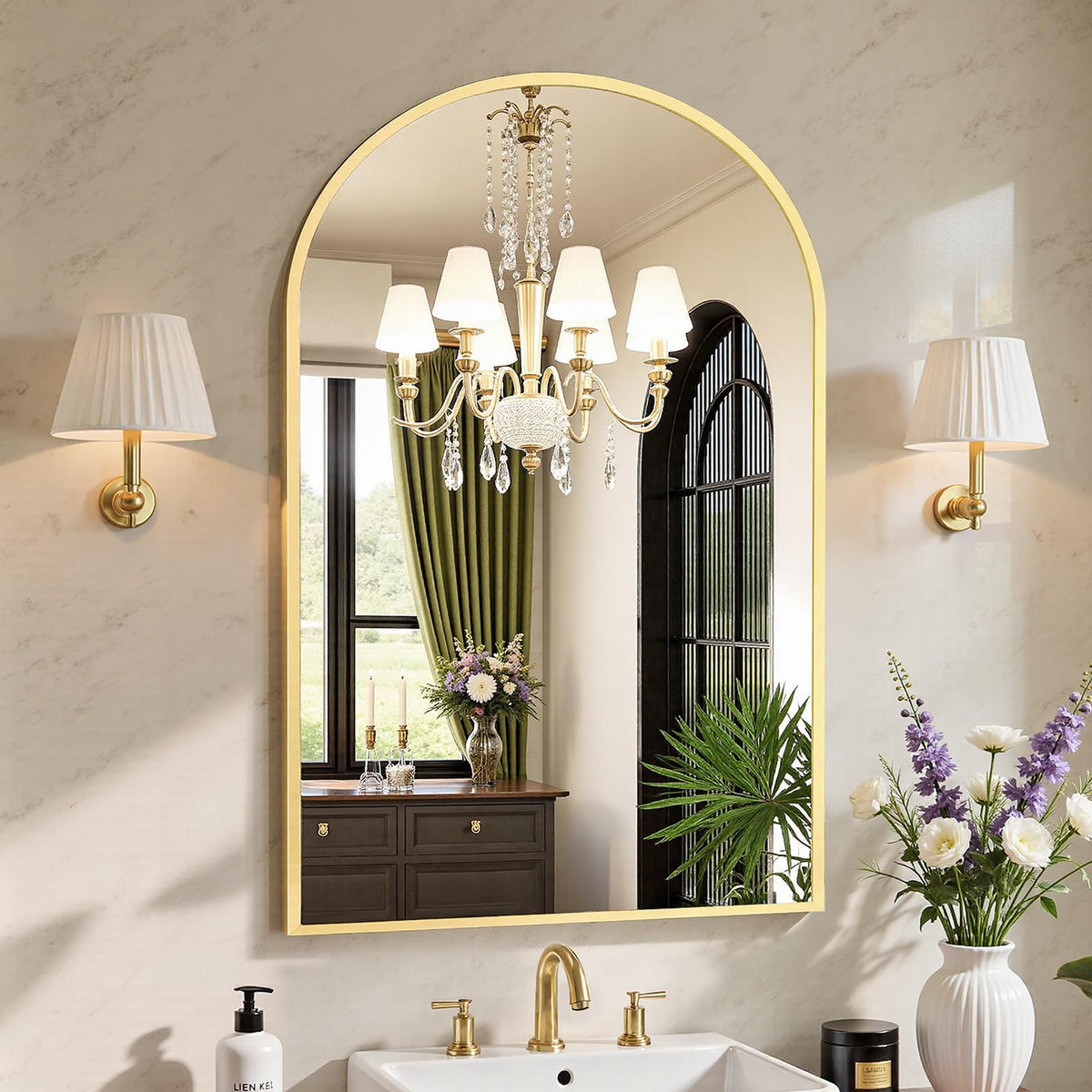 Sweetcrispy 26.5"x38" Arched Black Bathroom Mirrors for Wall, Bathroom Mirrors for Over Sink, Metal Framed with HD Shatter-Proof Glass for Entryway, Living Room, Bedroom, Home Decor