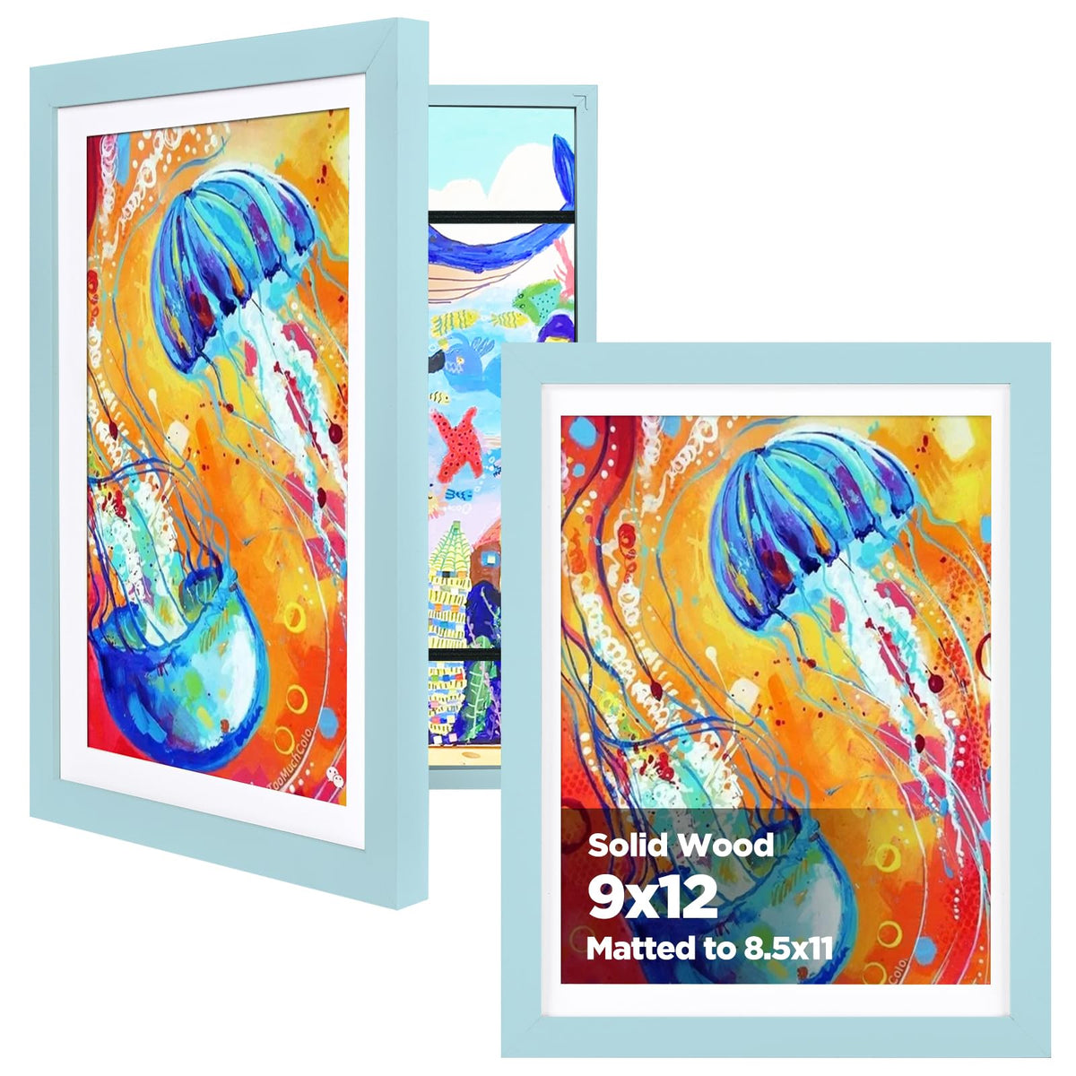 KINLINK 9x12 Kids Art Frame, Natural Artwork Frames 2 Pack