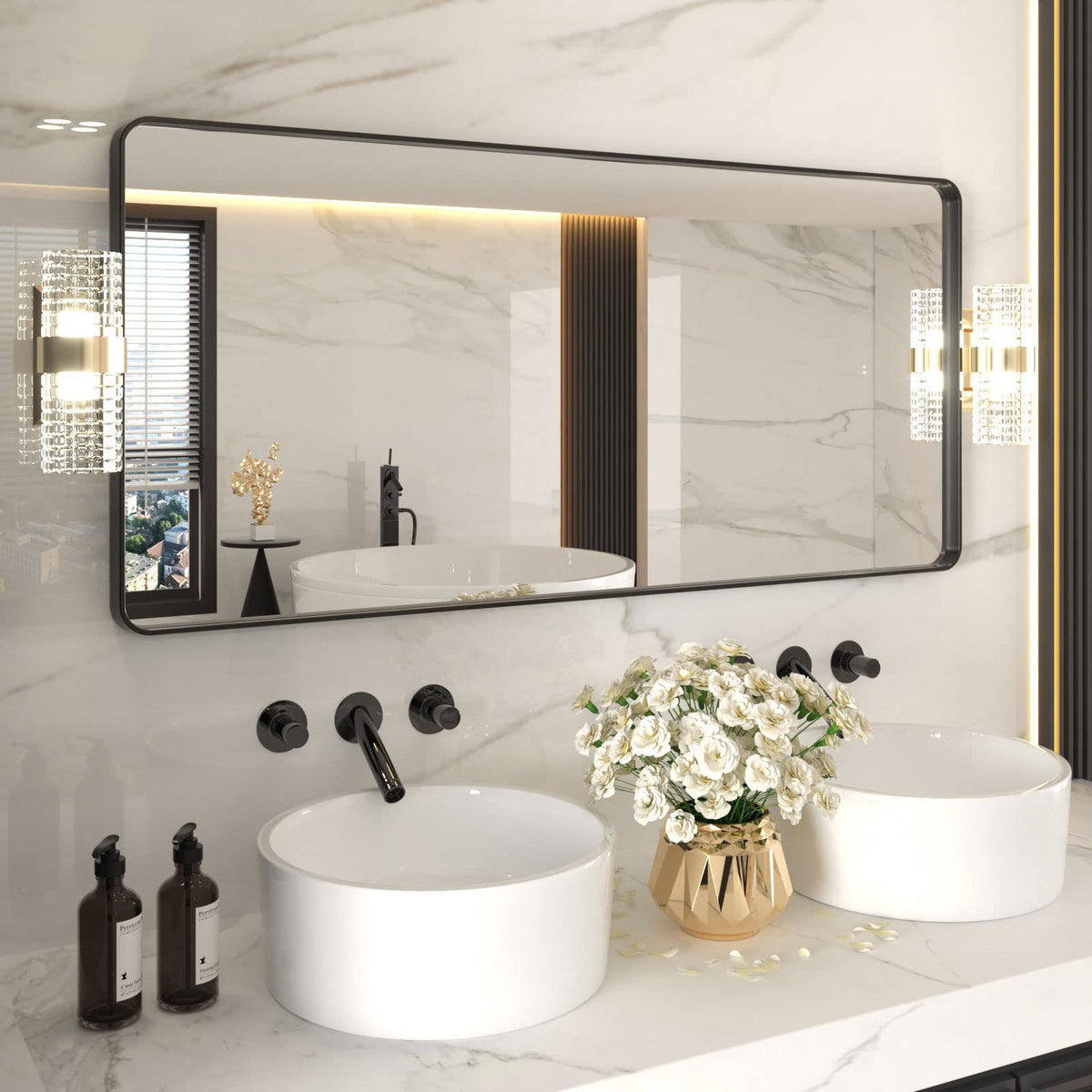 LOAAO 20X16 Inch Black Bathroom Mirror Metal Framed