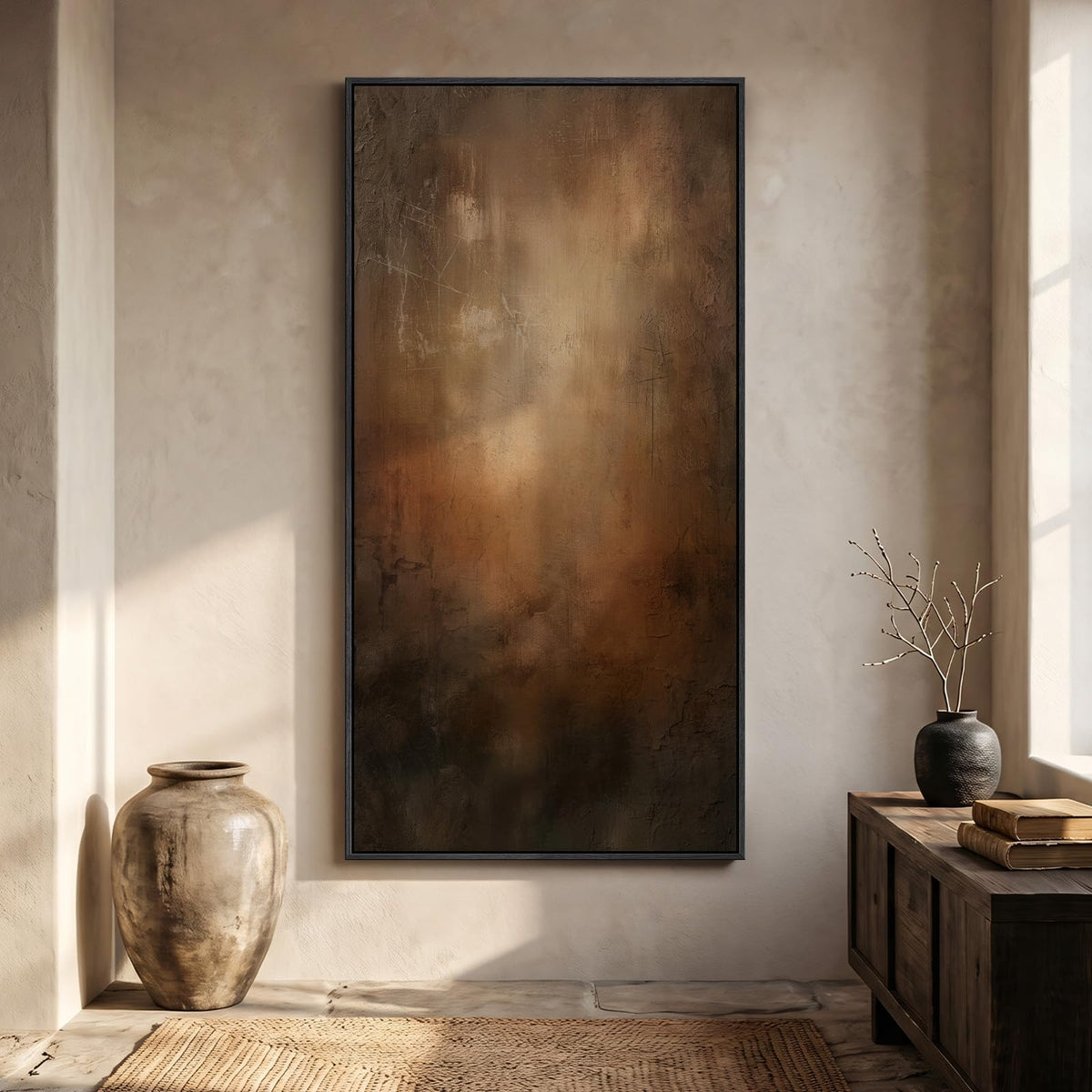 Extra Large Framed Brown Beige Abstract Wall Art for Living Room, 40x60 In