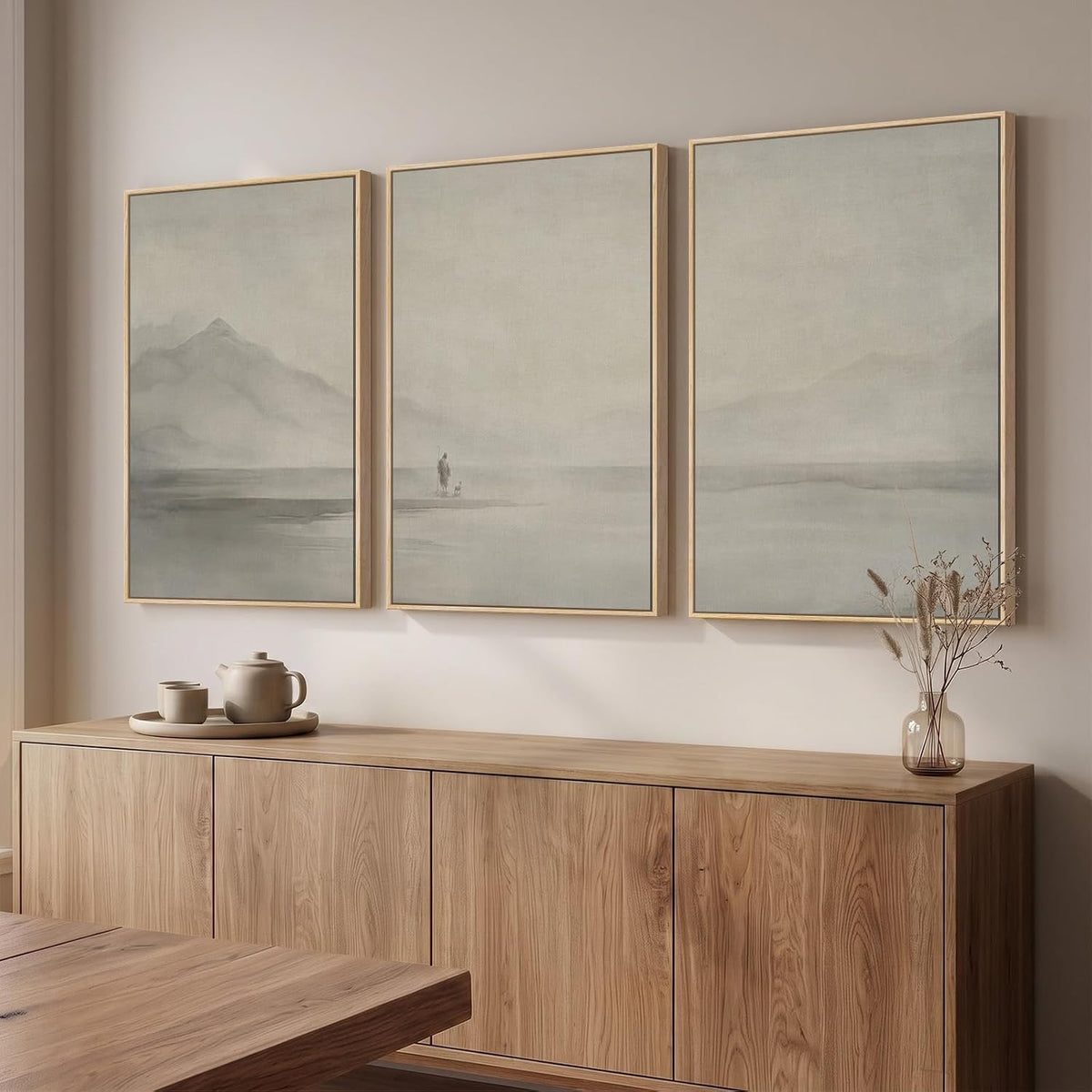 Framed Neutral Christian Jesus Canvas Wall Art for Living Room, 3 Piece