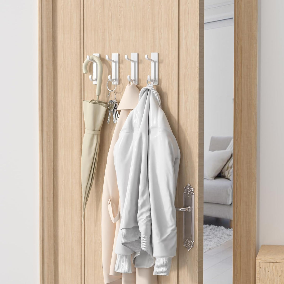 pickpiff 13LB Strong Stick-on Hooks for Coat & Towel, White 4 Pack