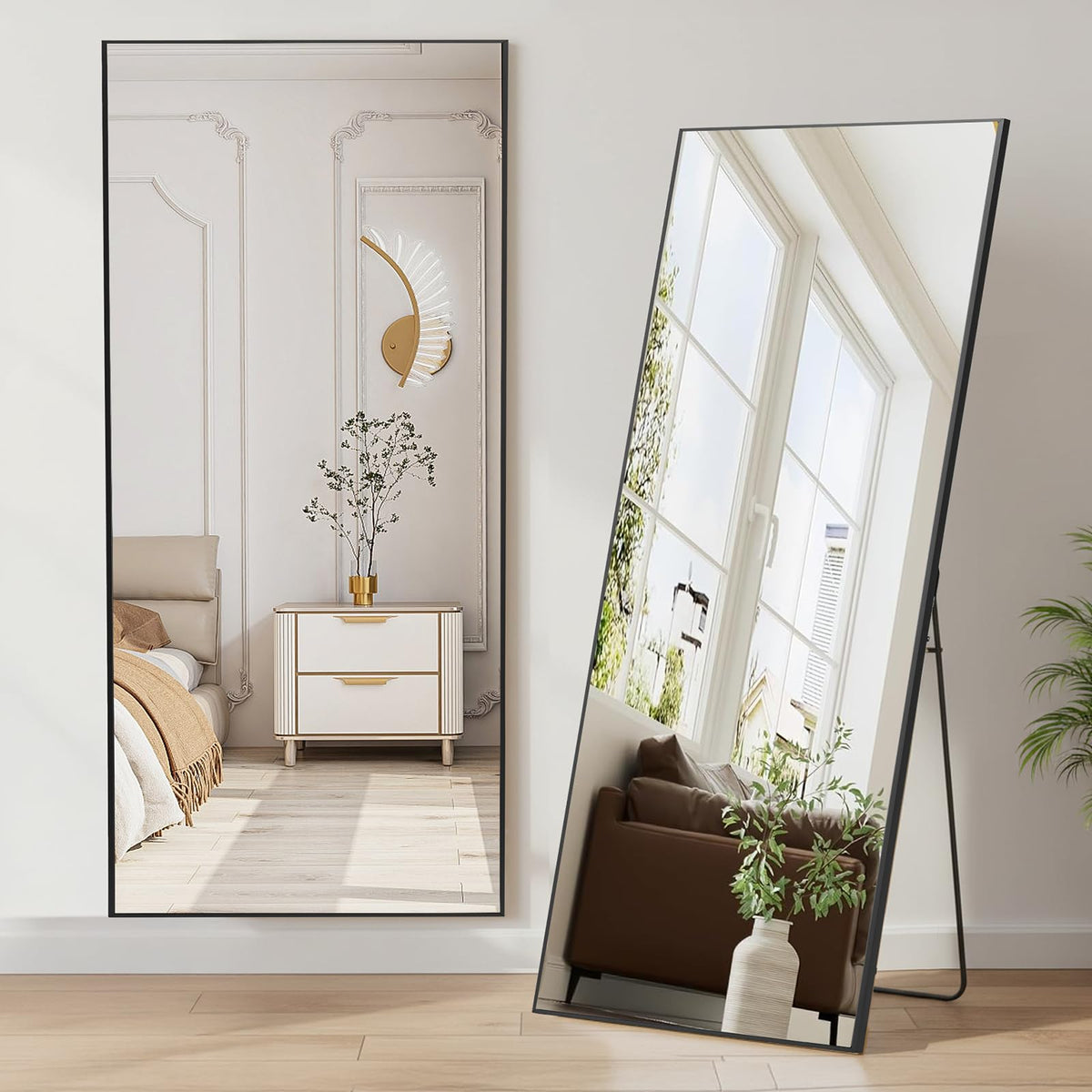 DUMOS 47"x14" Full Length Door Mirror, Full Body Mirror, Black
