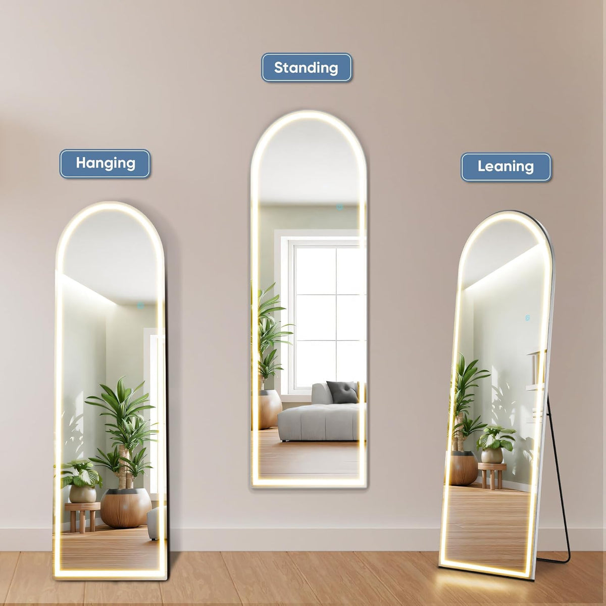 DUMOS Arched LED Mirror Full Length Standing, 16"x60" Full Body Wall Mirror