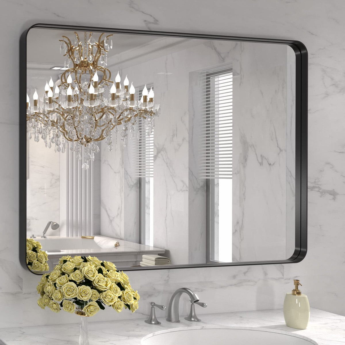 LOAAO 20X16 Inch Black Bathroom Mirror Metal Framed