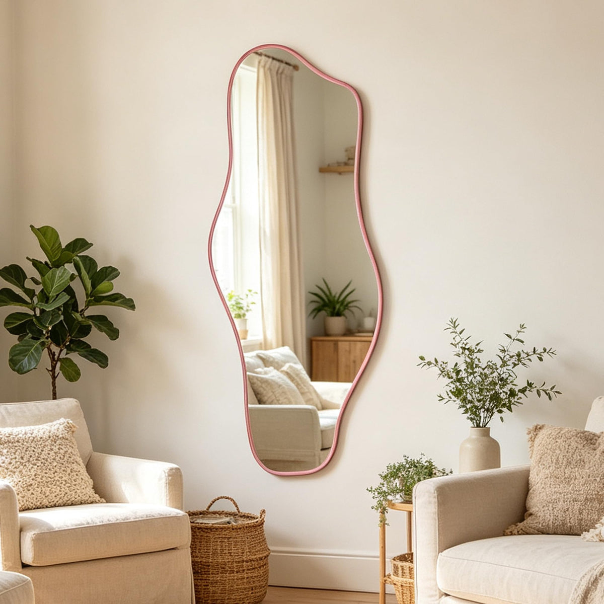 67"x31" Irregular Full Length Mirror, Abstract Frameless Mirror