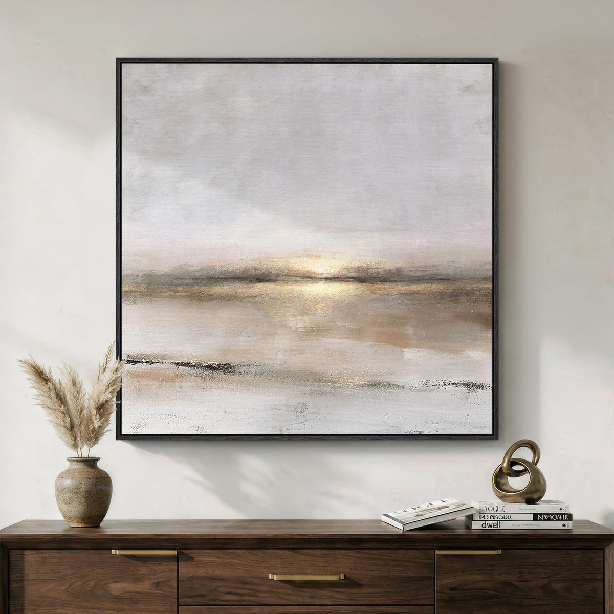 Framed Neutral Organic Abstract Canvas Wall Art for Dining Room, 30x30 Inch