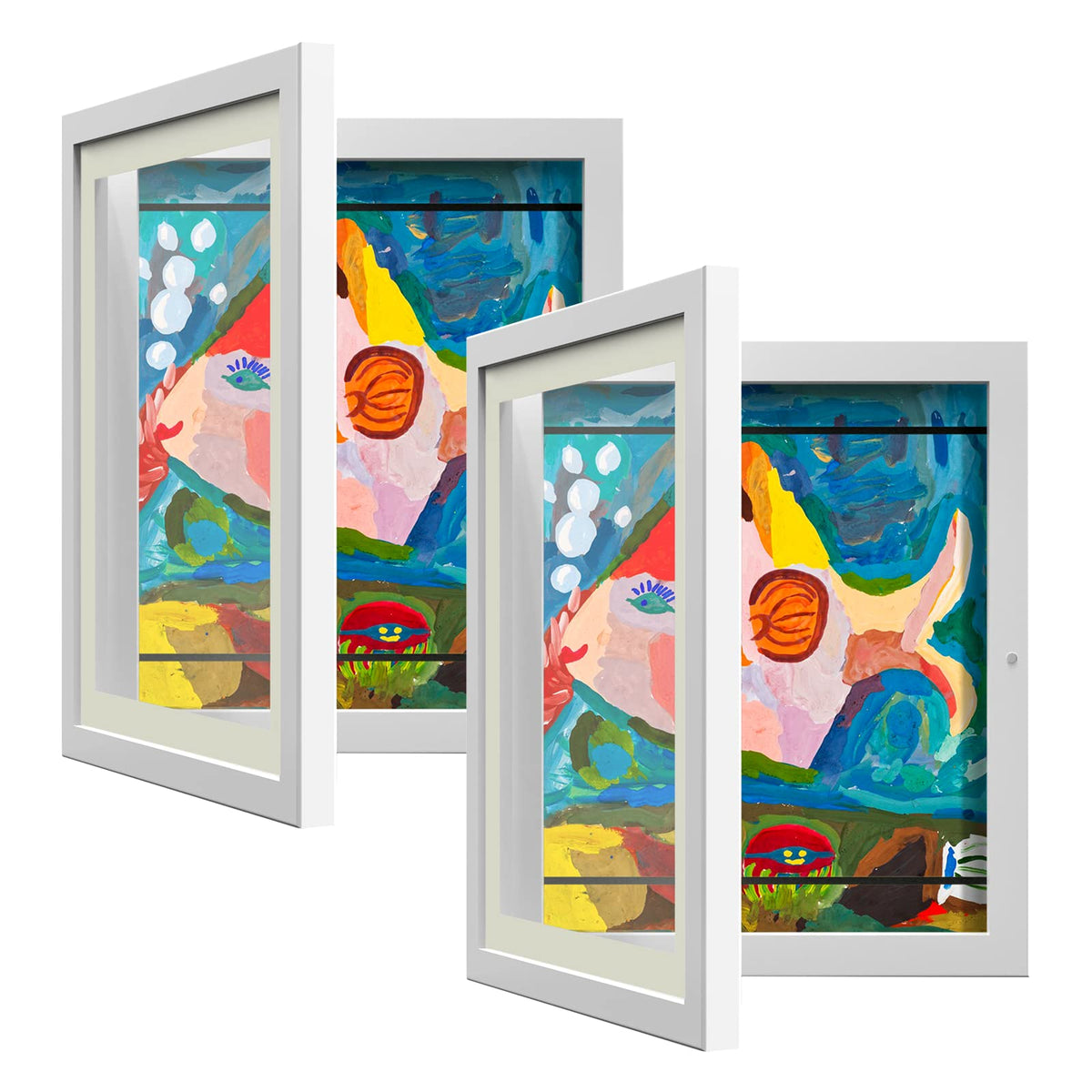 2 Pack Kids Art Frame, Kids Artwork Frames Changeable 8 x10.5 with Mat and 9 x12 Without Mat, Black Front Opening Children Picture Storage Frame for Wall Holds 50Pcs Crafts, Drawing, Art Projects