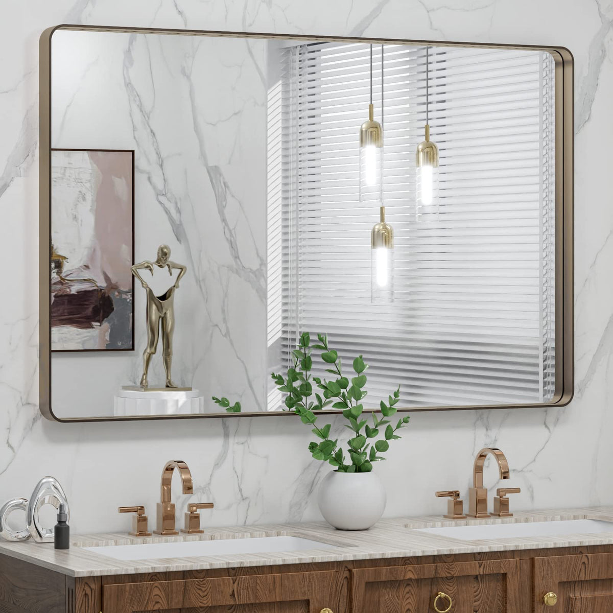 LOAAO 20X16 Inch Black Bathroom Mirror Metal Framed