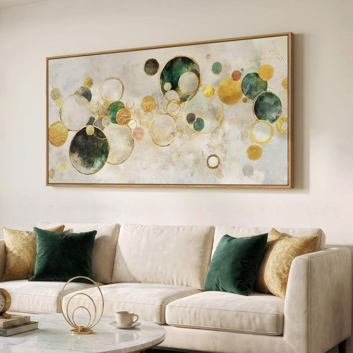 Large Framed Neutal Abstract Landscape Wall Art for Living Room, 60x30 In