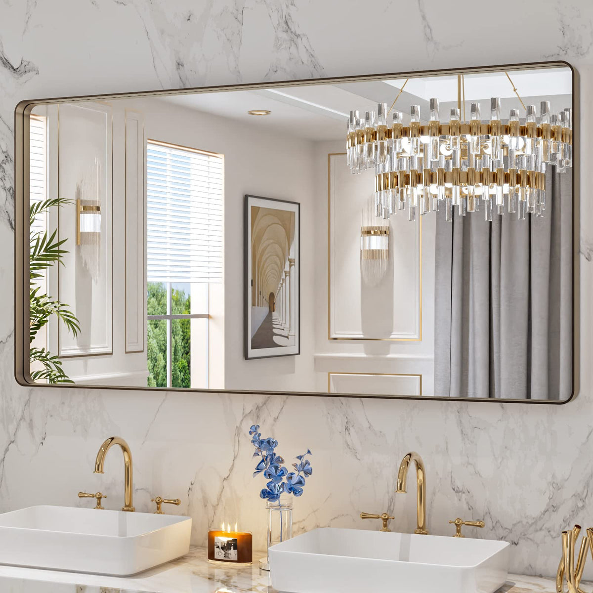 LOAAO 20X16 Inch Black Bathroom Mirror Metal Framed