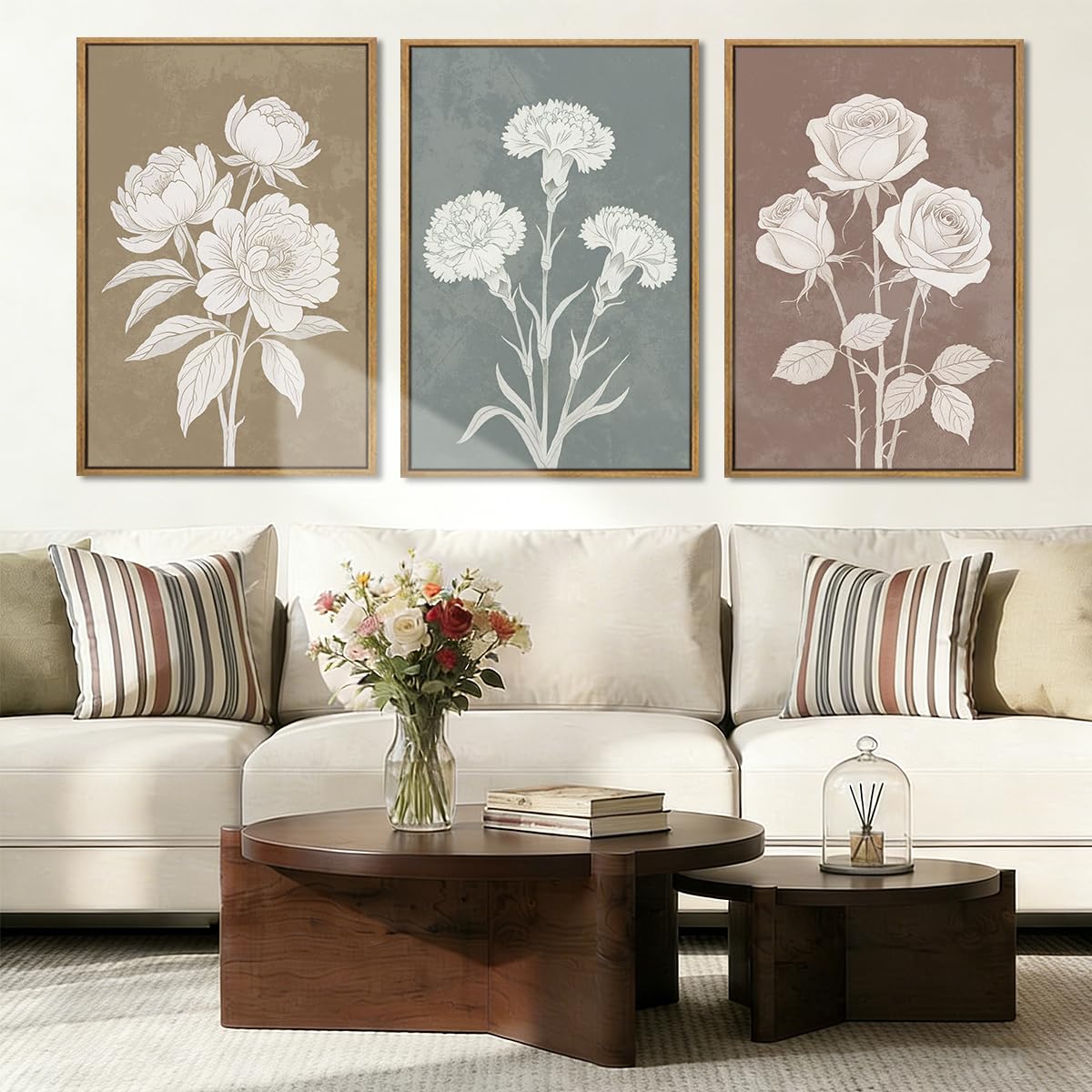 BINCUE Neutral Abstract Wall Art Beige Large Wall Decor Boho Mid Century Modern Artwork Art Print for Living Room Bedroom Office 24"x36" Set of 3 Gift