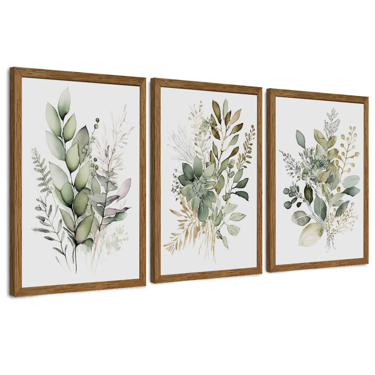 AVECCO 3 Piece Vintage Wildflower Botanical Framed Canvas Wall Art 12x16 in