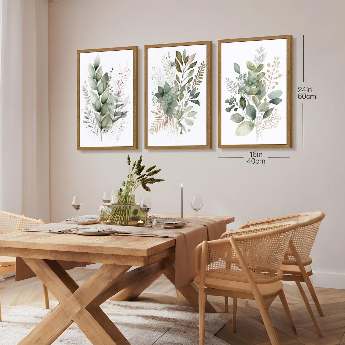 HLXRAE Neutral Sage Green Botanical Floral Wall Art, Wood Framed 12"x16"x3"