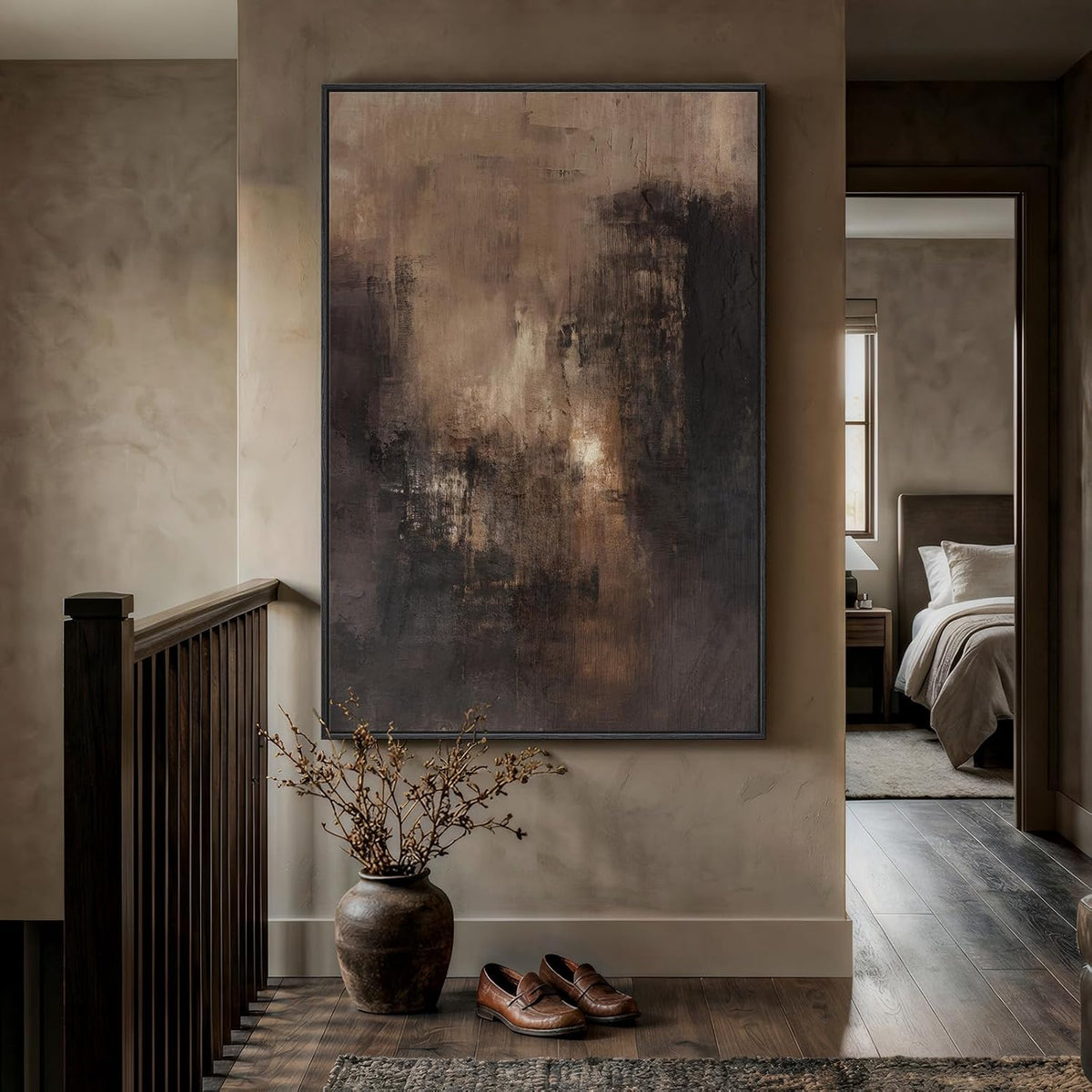 Extra Large Framed Brown Abstract Wall Art for Living Room, Vertical 40x60