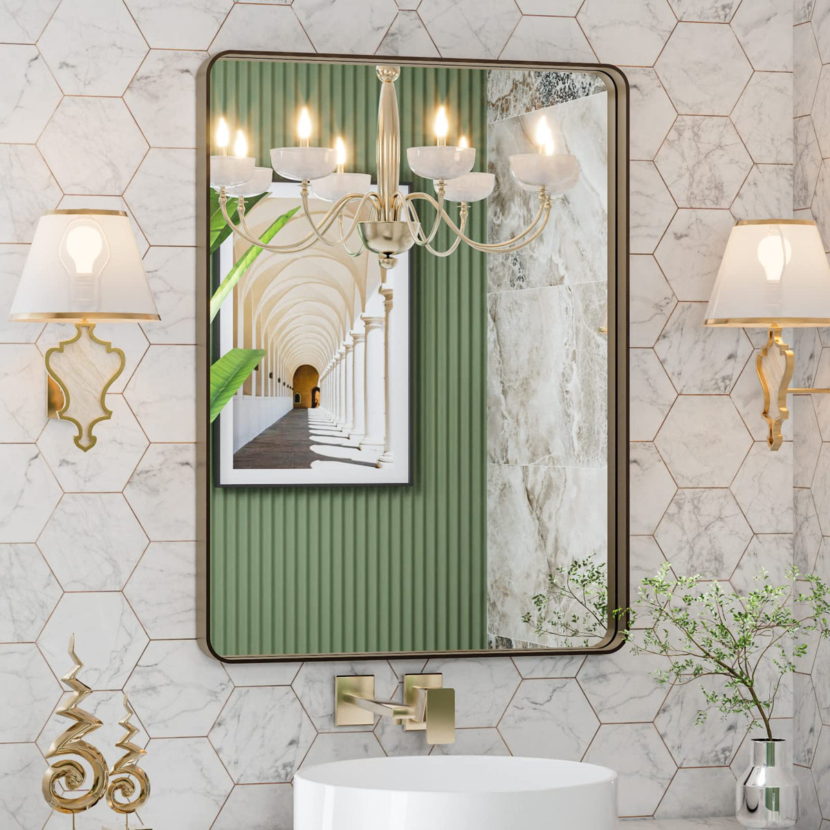 LOAAO 20X16 Inch Black Bathroom Mirror Metal Framed