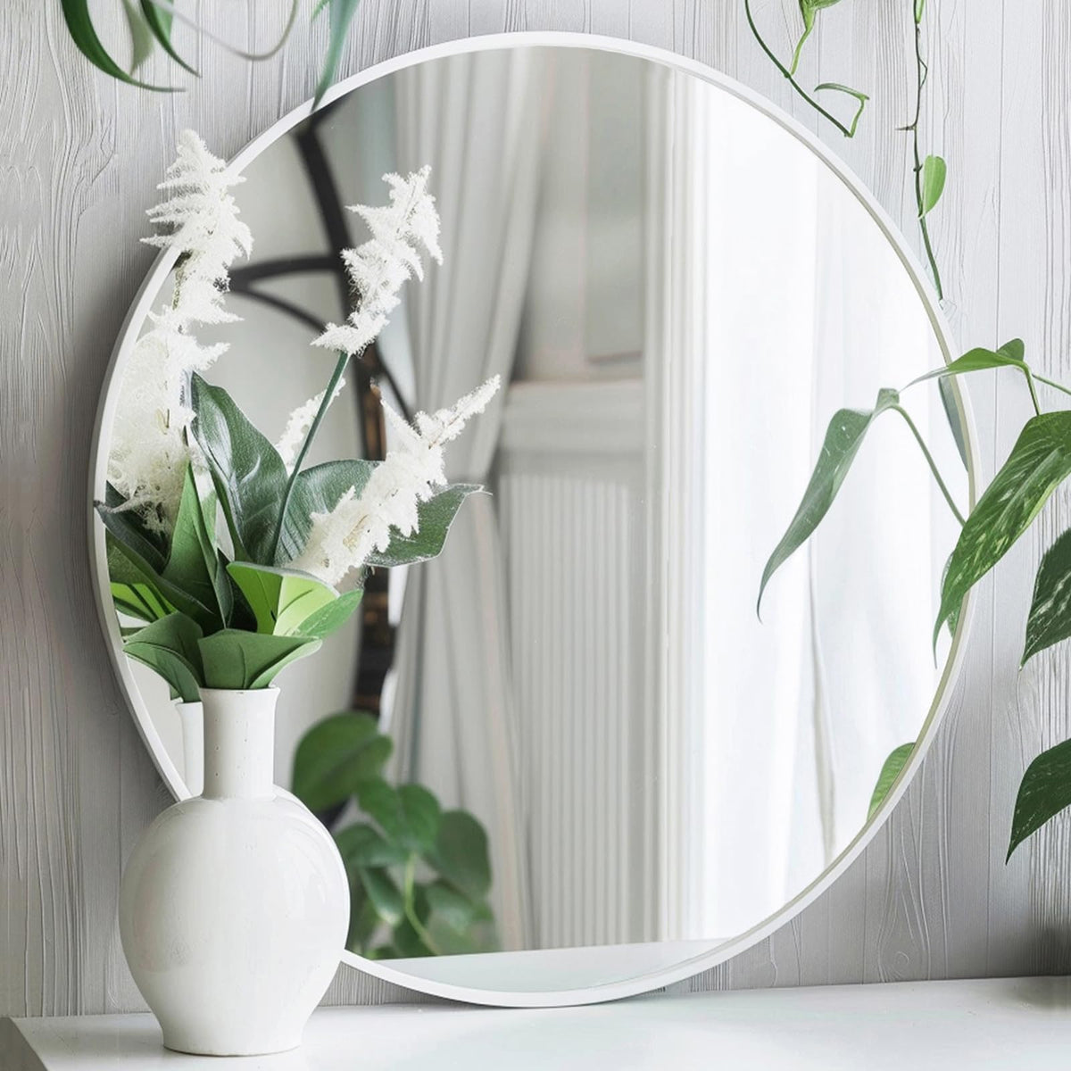 Sunniry Black Round Mirror, Round Mirror 24 inch, Matte Black Metal Frame