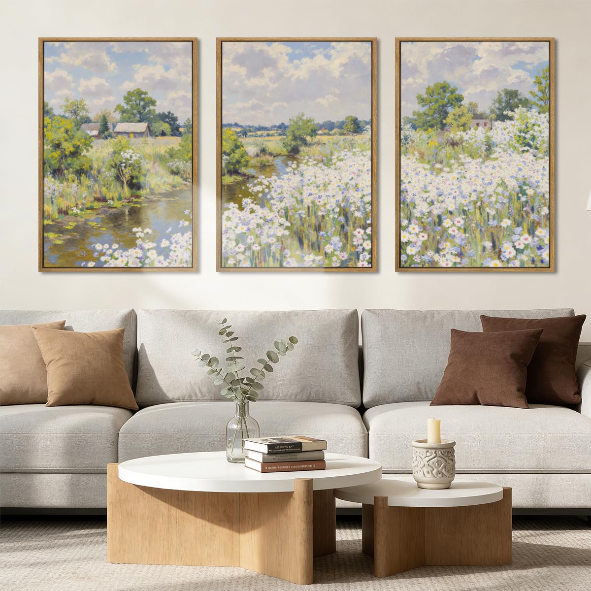 BINCUE Neutral Abstract Wall Art Beige Large Wall Decor Boho Mid Century Modern Artwork Art Print for Living Room Bedroom Office 24"x36" Set of 3 Gift