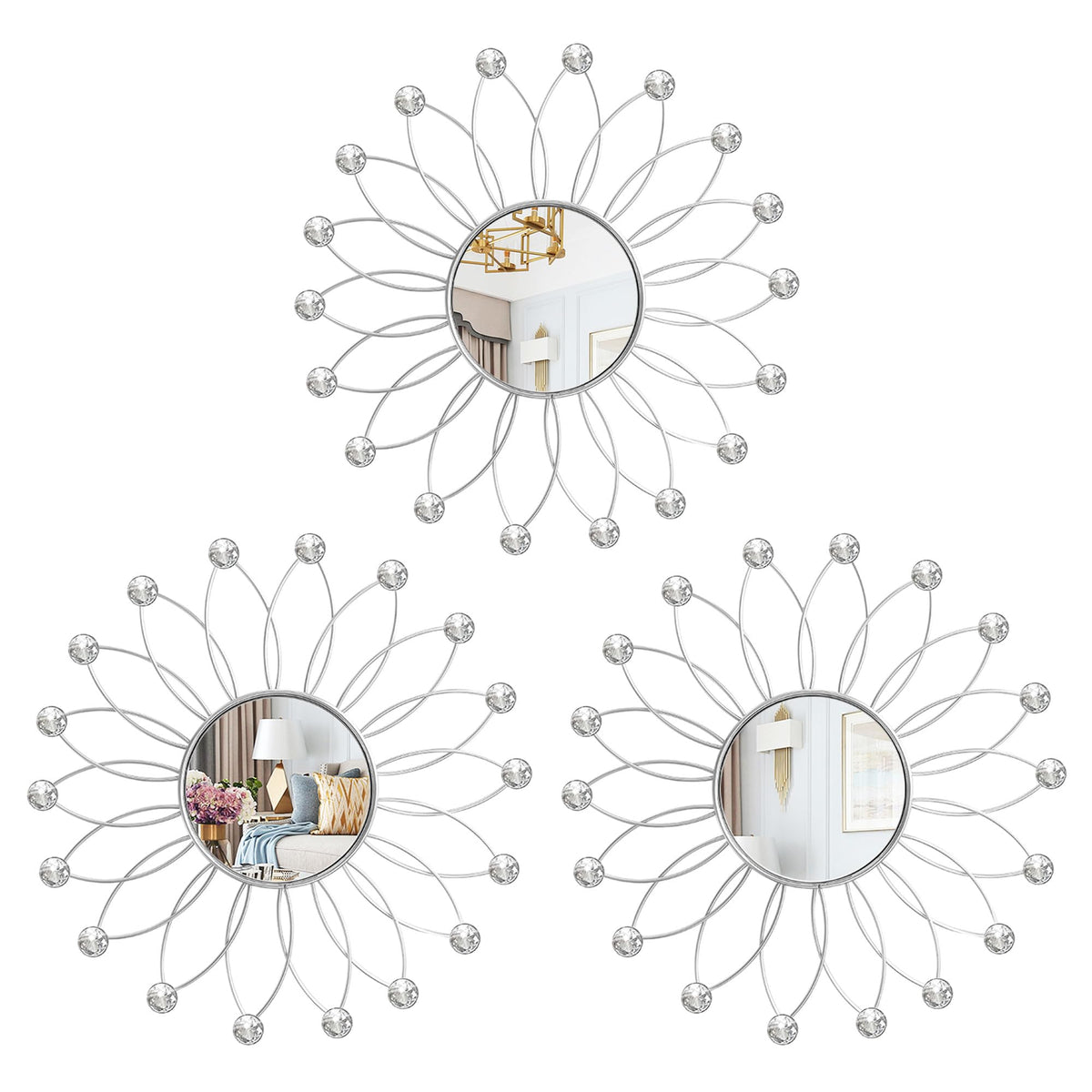 3 Pack Metal Mirrors for Wall Gold Sunburst Wall Mirror Home Decor Accent