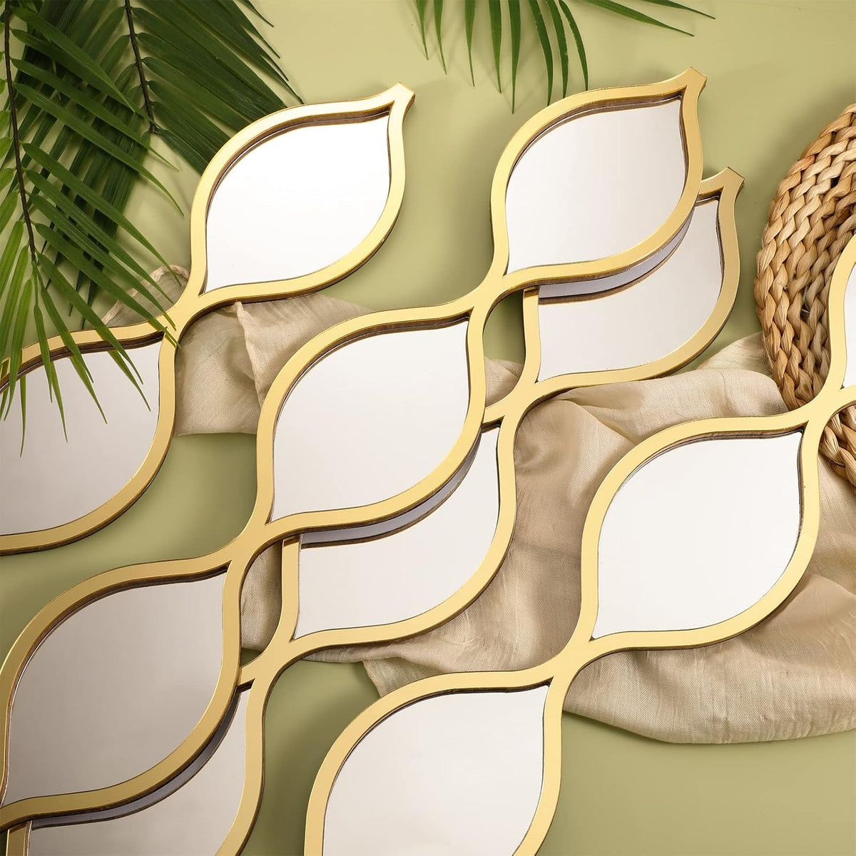 Qunclay 4 Pcs Teardrop Mirror Wall Art Decorative Mirror Wall Decor, Gold