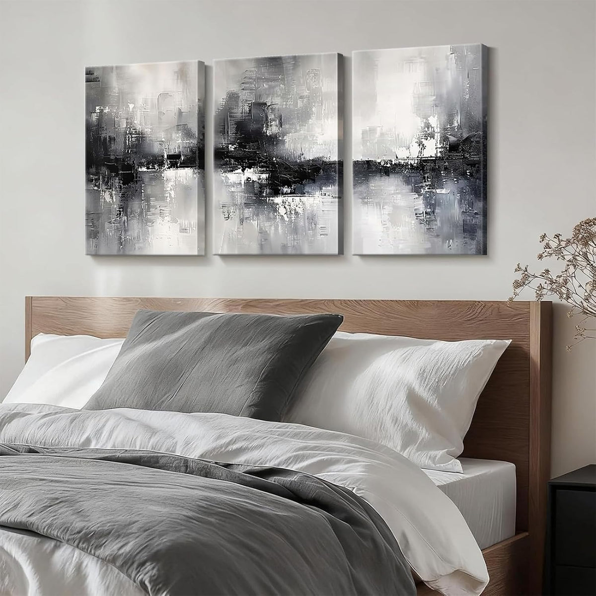 Dytila 3 Piece Large Black And White Abstract Wall Art Framed 12x16 Inch