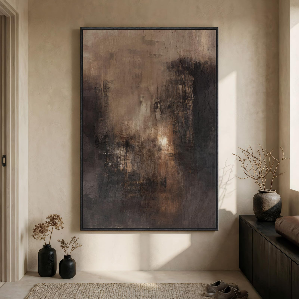 Extra Large Framed Brown Beige Abstract Wall Art for Living Room, 40x60 In