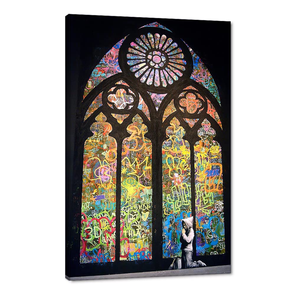 Banksy Wall Art Graffiti Street Giclee Canvas Paintings Poster and Prints Kid Wall Pictures girl Figure Street Picture Artwork Modern Framed Art for Home Wall Decor 24”Wx36”H