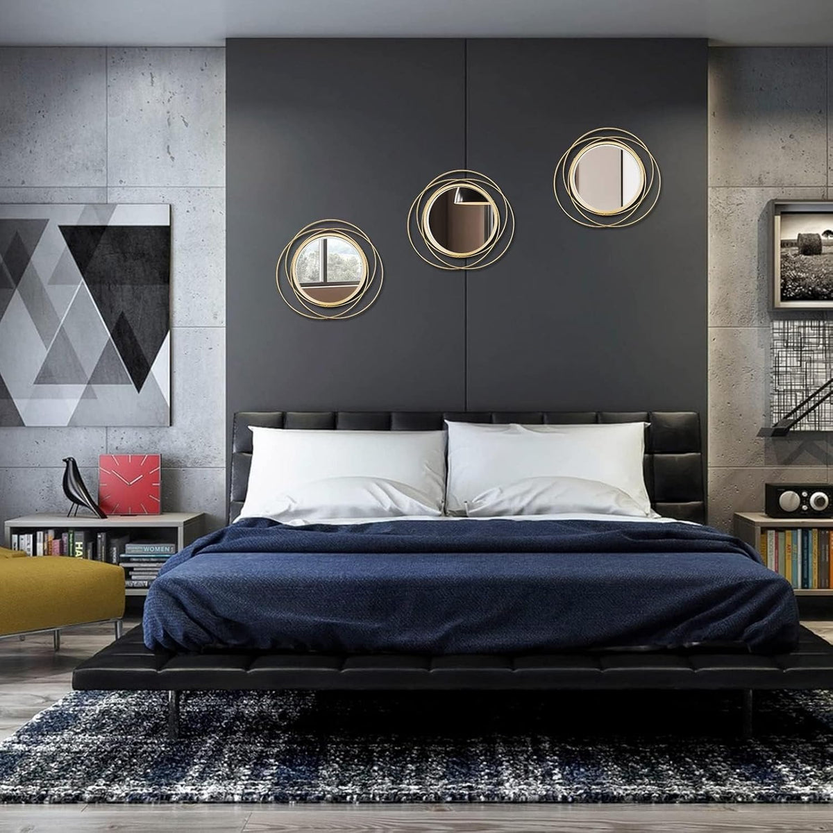 3 Set Sunburst Round Mirrors for Wall Decor Bedroom Bathroom
