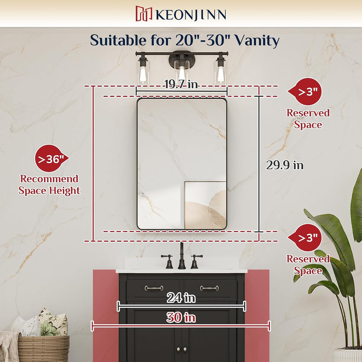 Keonjinn 20 x 30 Inch Brushed Nickel Bathroom Mirrors for Over Sink