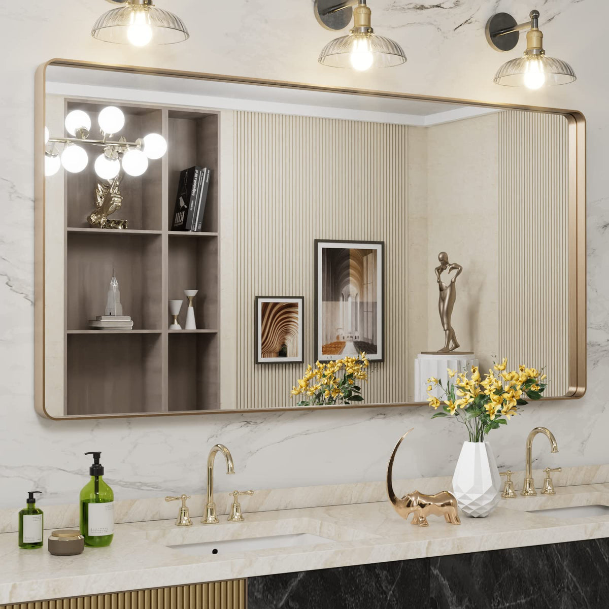 LOAAO 20X16 Inch Black Bathroom Mirror Metal Framed