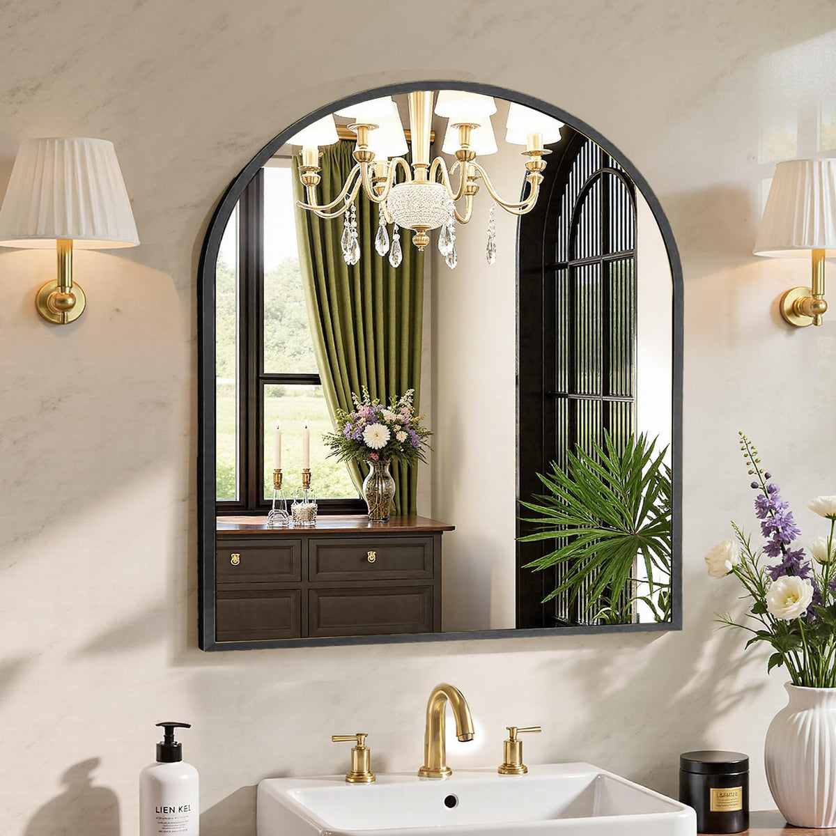 Sweetcrispy 26.5"x38" Arched Black Bathroom Mirrors for Wall, Bathroom Mirrors for Over Sink, Metal Framed with HD Shatter-Proof Glass for Entryway, Living Room, Bedroom, Home Decor