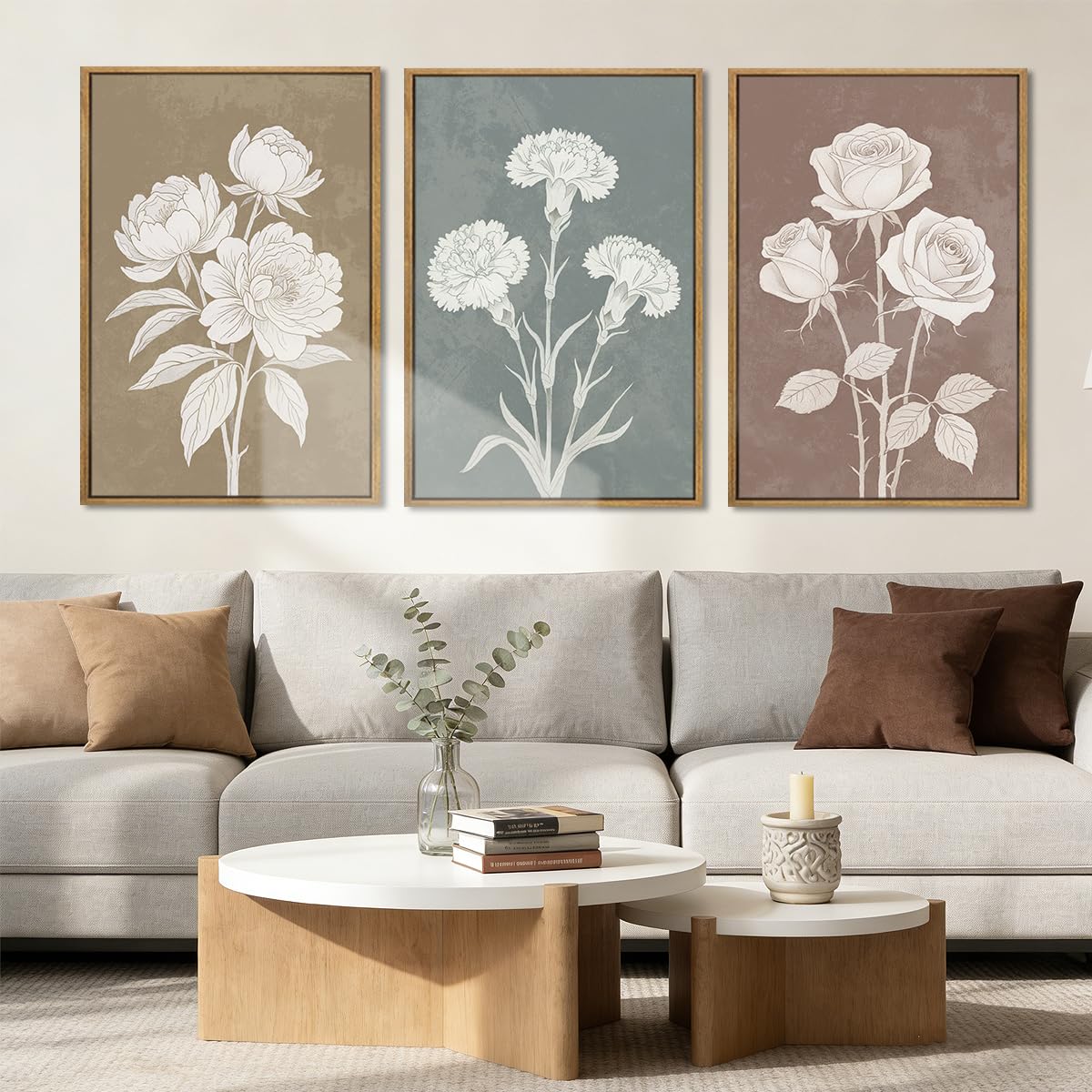 BINCUE Neutral Abstract Wall Art Beige Large Wall Decor Boho Mid Century Modern Artwork Art Print for Living Room Bedroom Office 24"x36" Set of 3 Gift