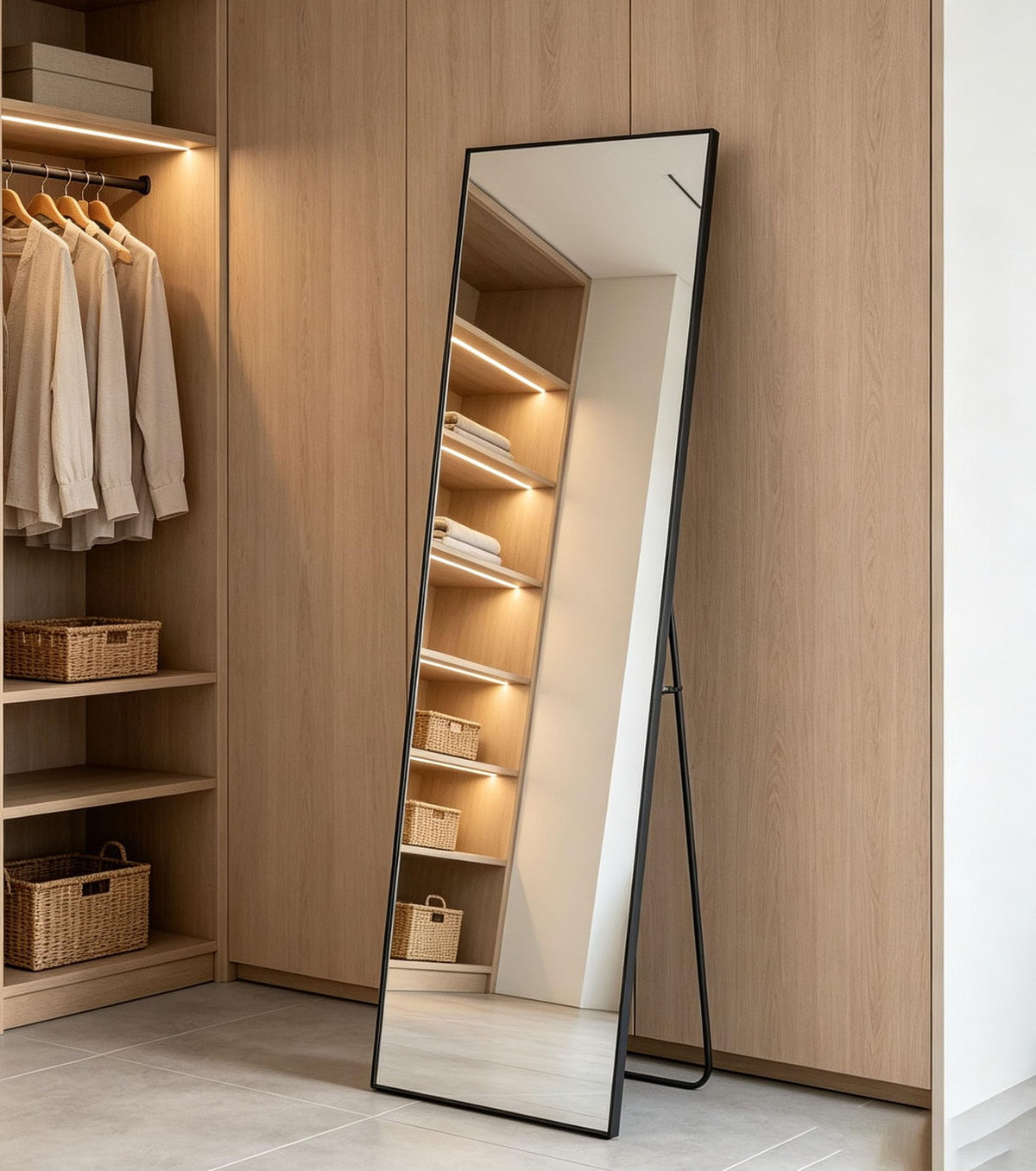 DUMOS 47"x14" Full Length Door Mirror, Full Body Mirror, Black