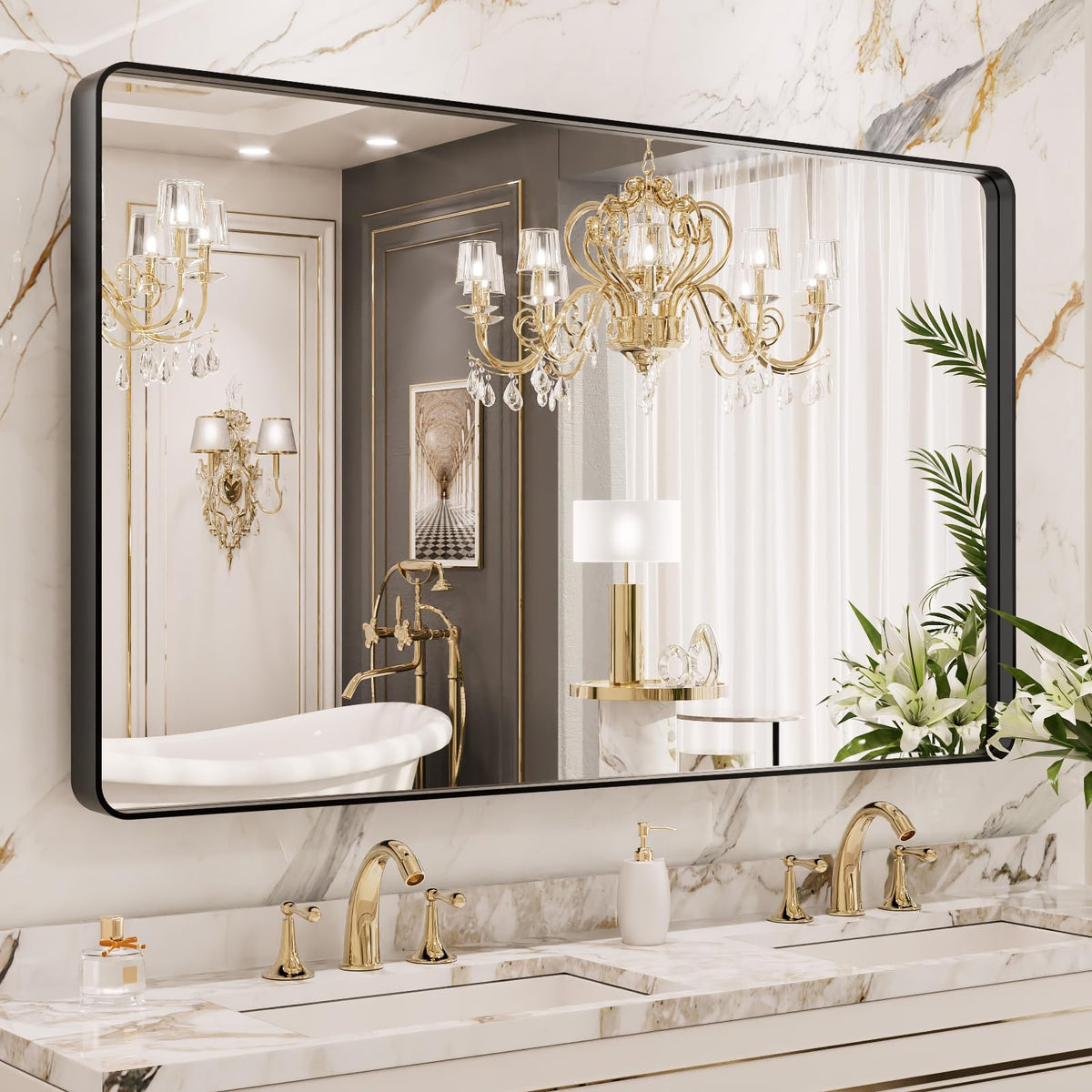 LOAAO 20X16 Inch Black Bathroom Mirror Metal Framed