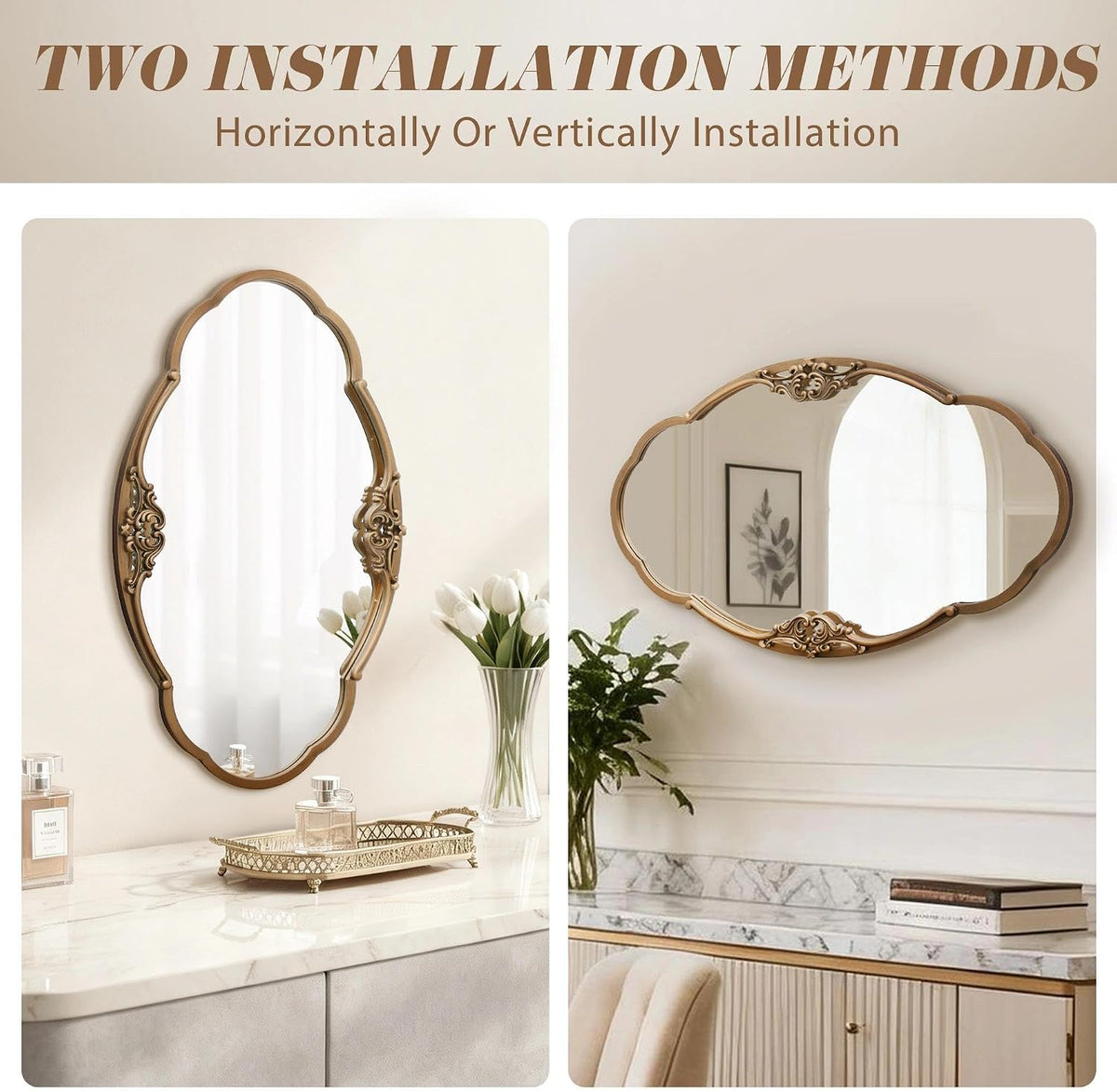 Besdomus Vintage Gold Wall Mirror: 33"x19.5" Medium Antique Oval Mirror
