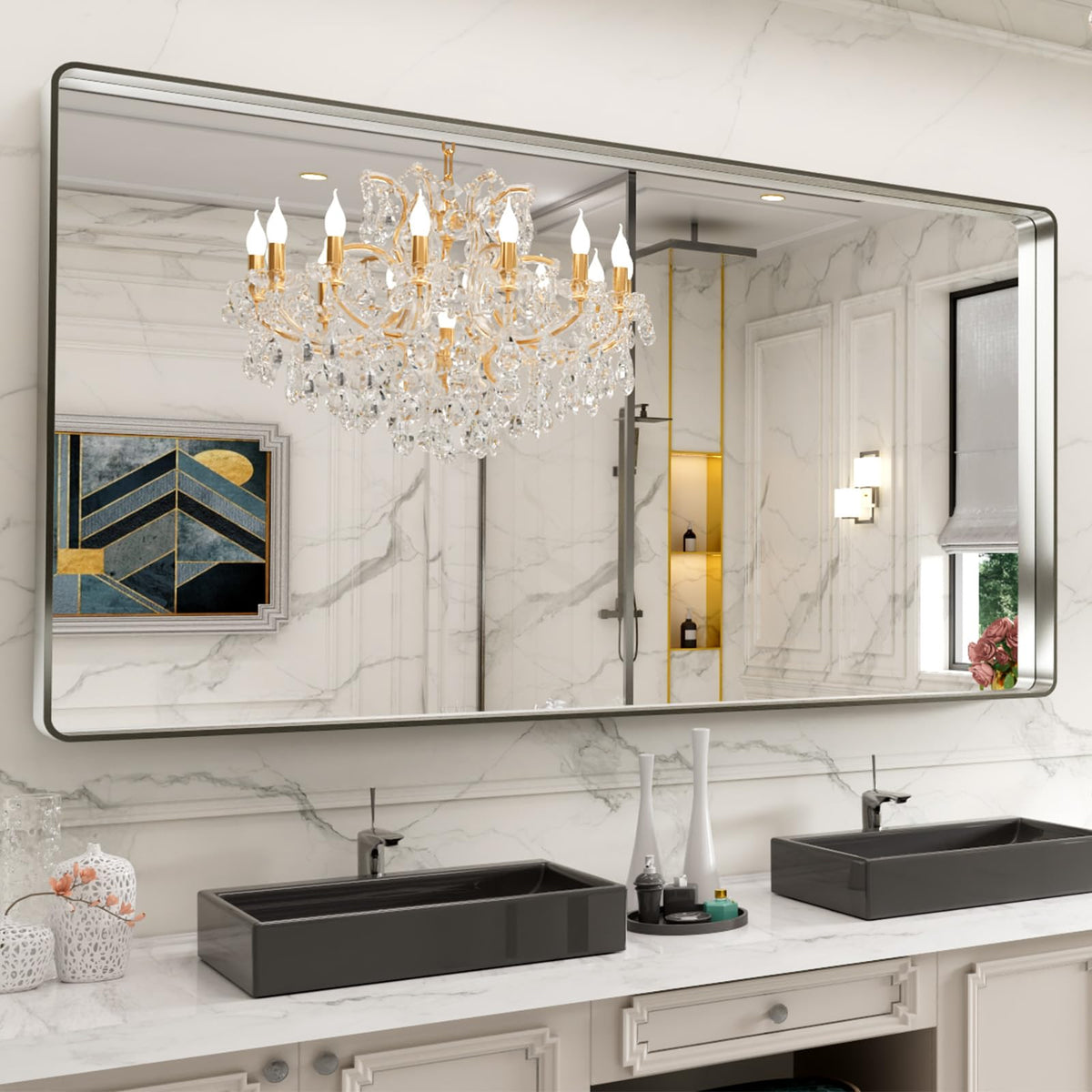 LOAAO 20X16 Inch Black Bathroom Mirror Metal Framed