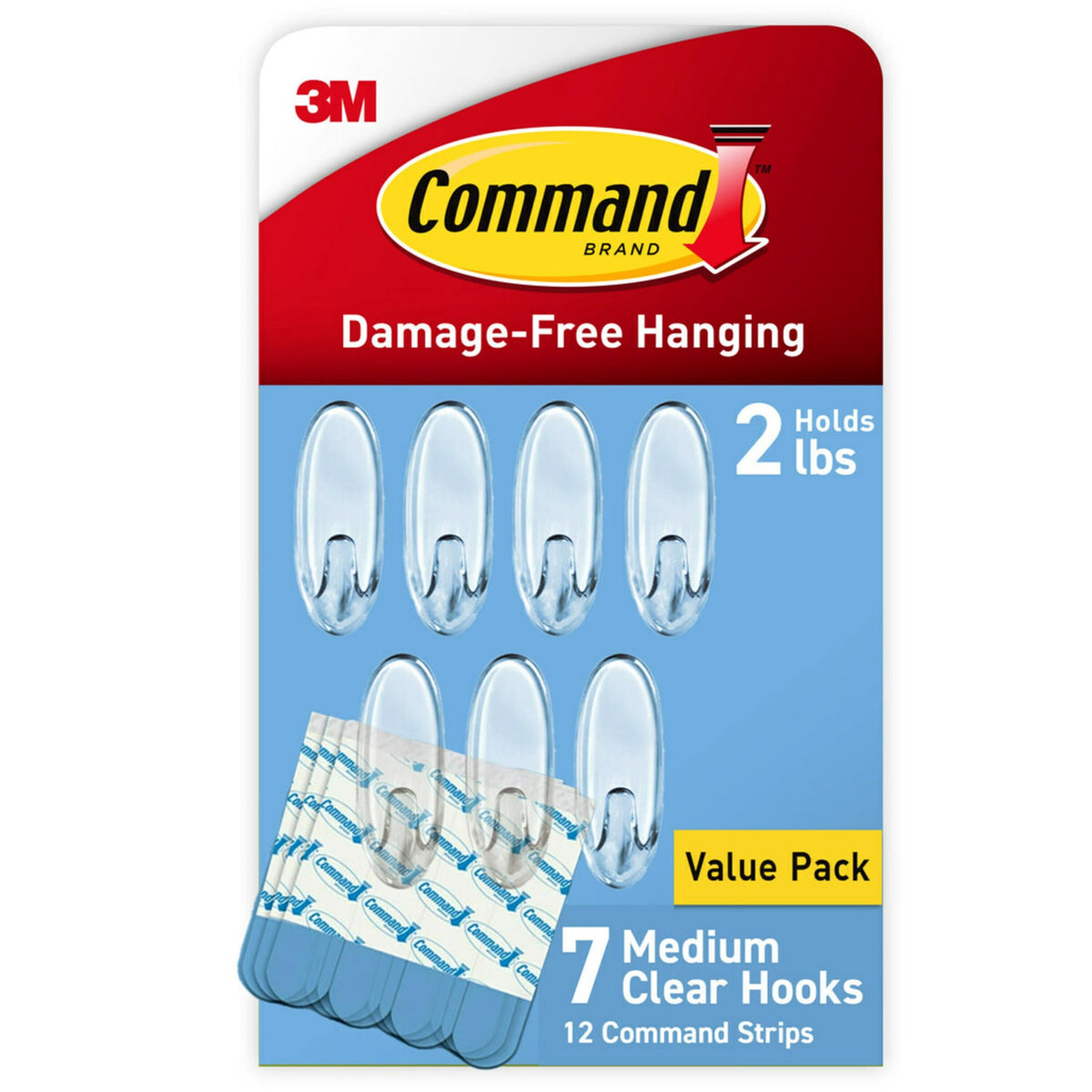 Command Medium Clear Clear Hooks, 7 Hooks, 12 Strips