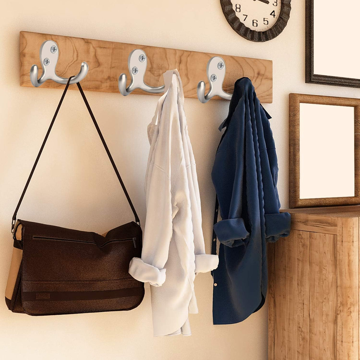 IBosins 8 Pack Silvery Double Prong Coat Hooks Wall Mounted with 16 Screws