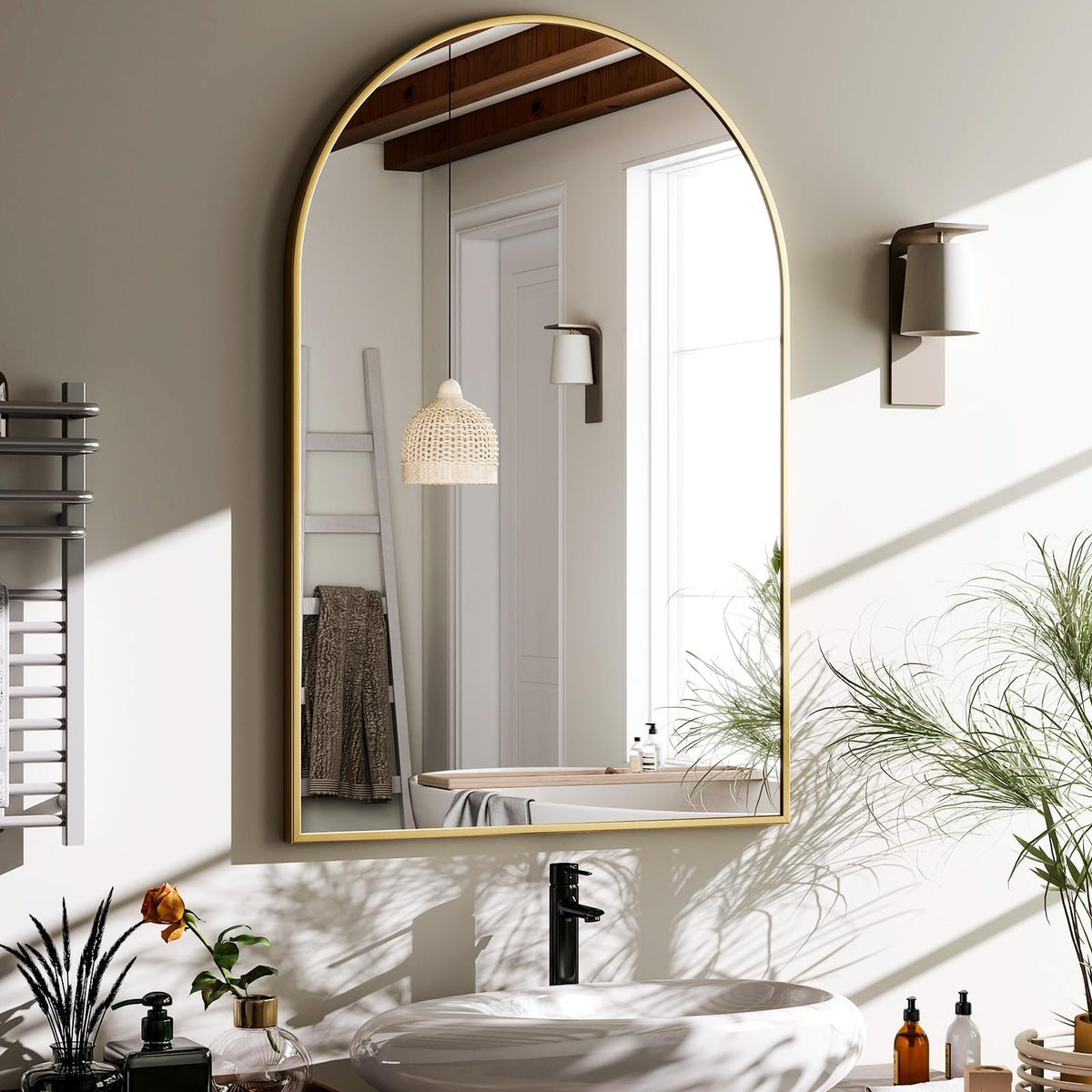 HARRITPURE Arched Wall Mirror 24"x36" Black Metal Frame Vanity Mirrors