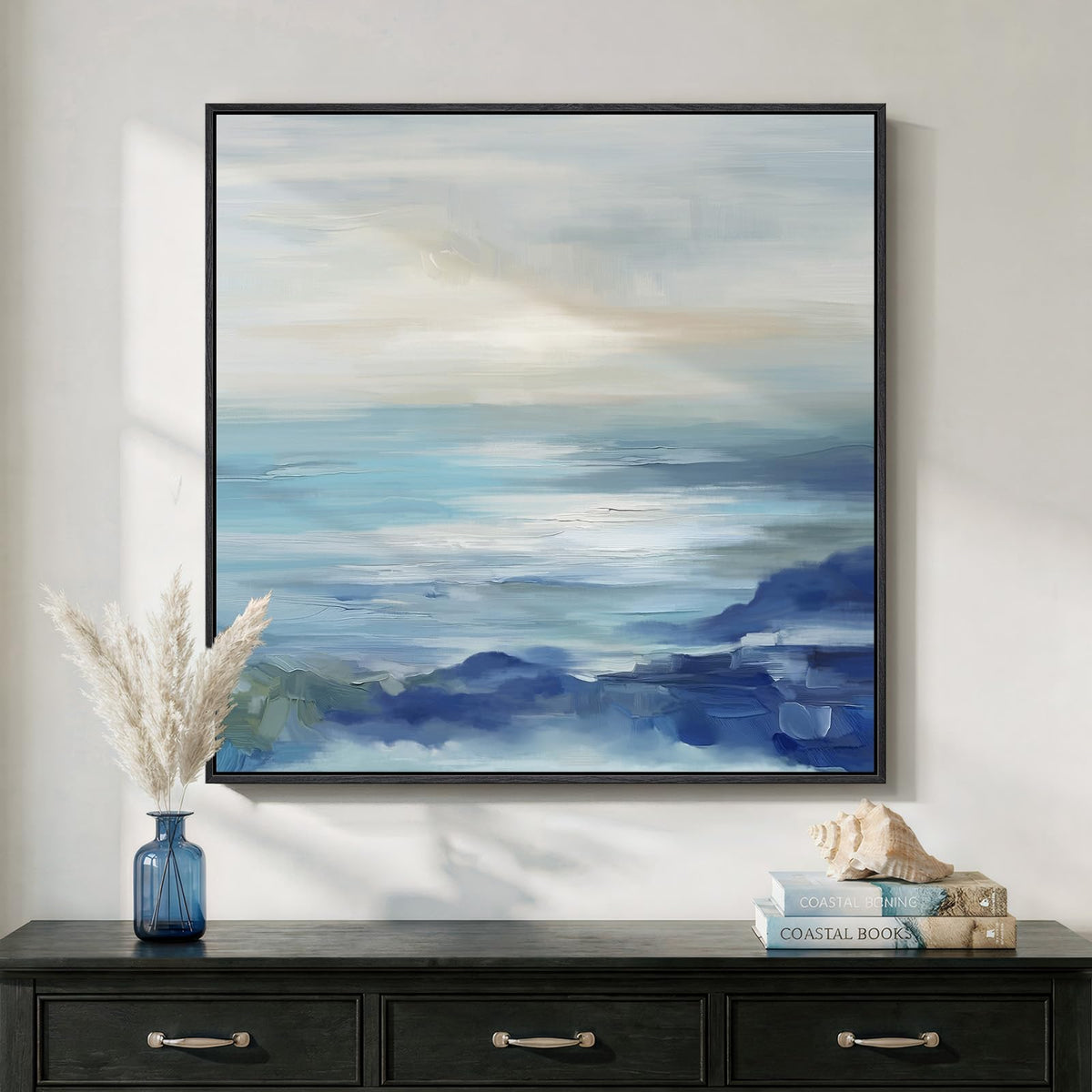 Framed Neutral Organic Abstract Canvas Wall Art for Dining Room, 30x30 Inch