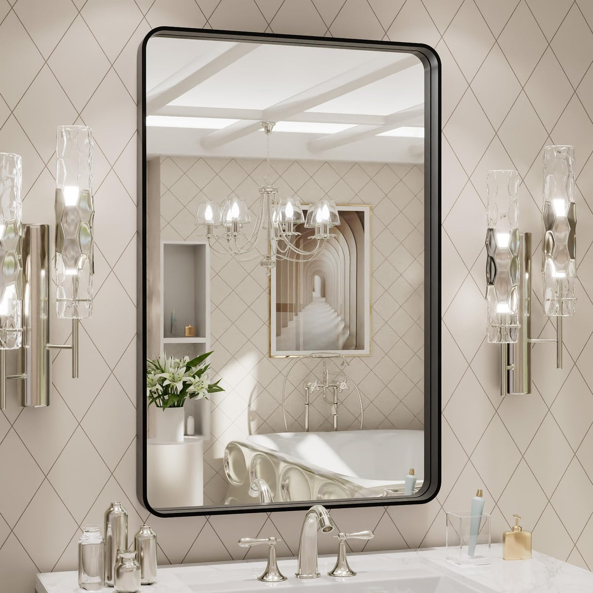 LOAAO 20X16 Inch Black Bathroom Mirror Metal Framed